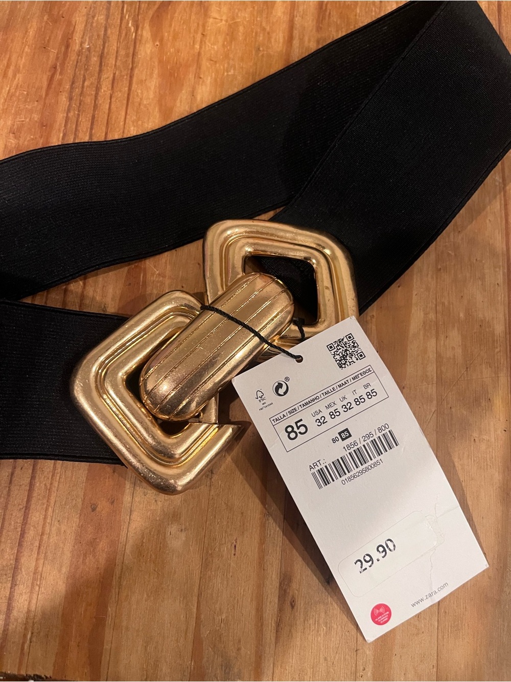 Zara Black Elastic Waist Belt with Gold Sculpted Buckle